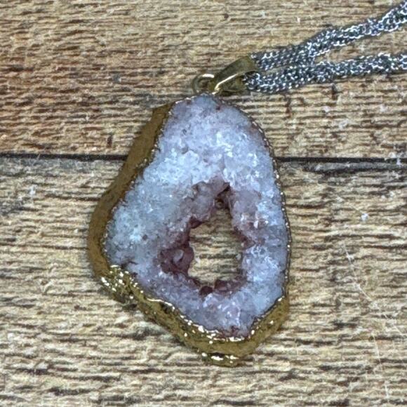 Nakamol Amethyst Geode Slice Pendant Beaded Chain Necklace - Picture 7 of 11